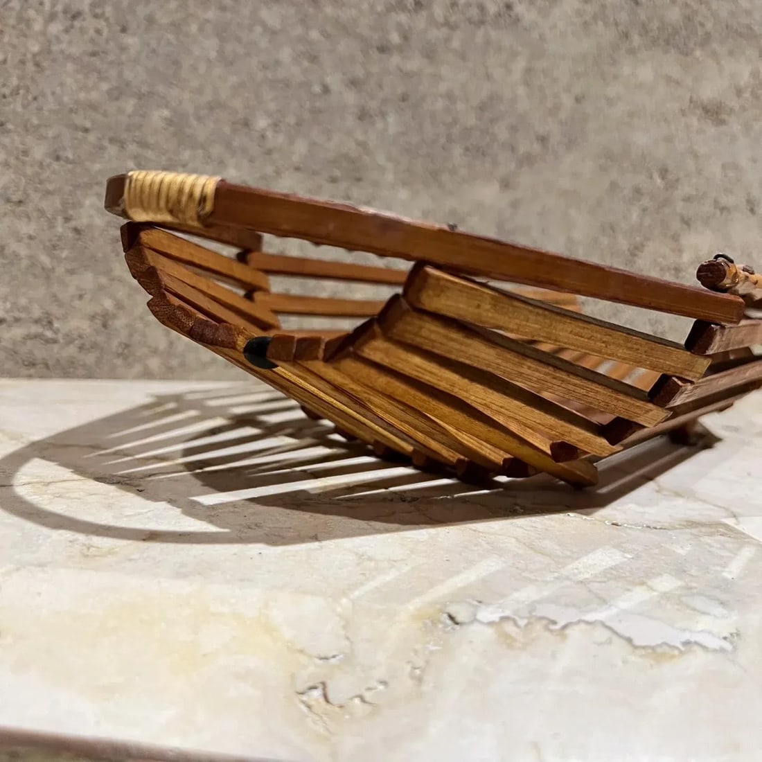 MCM Vintage Japanese Bamboo Open Basket Tray Catch All - 2