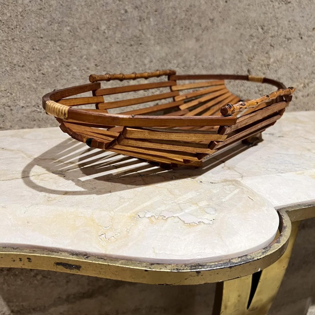 MCM Vintage Japanese Bamboo Open Basket Tray Catch All - 4