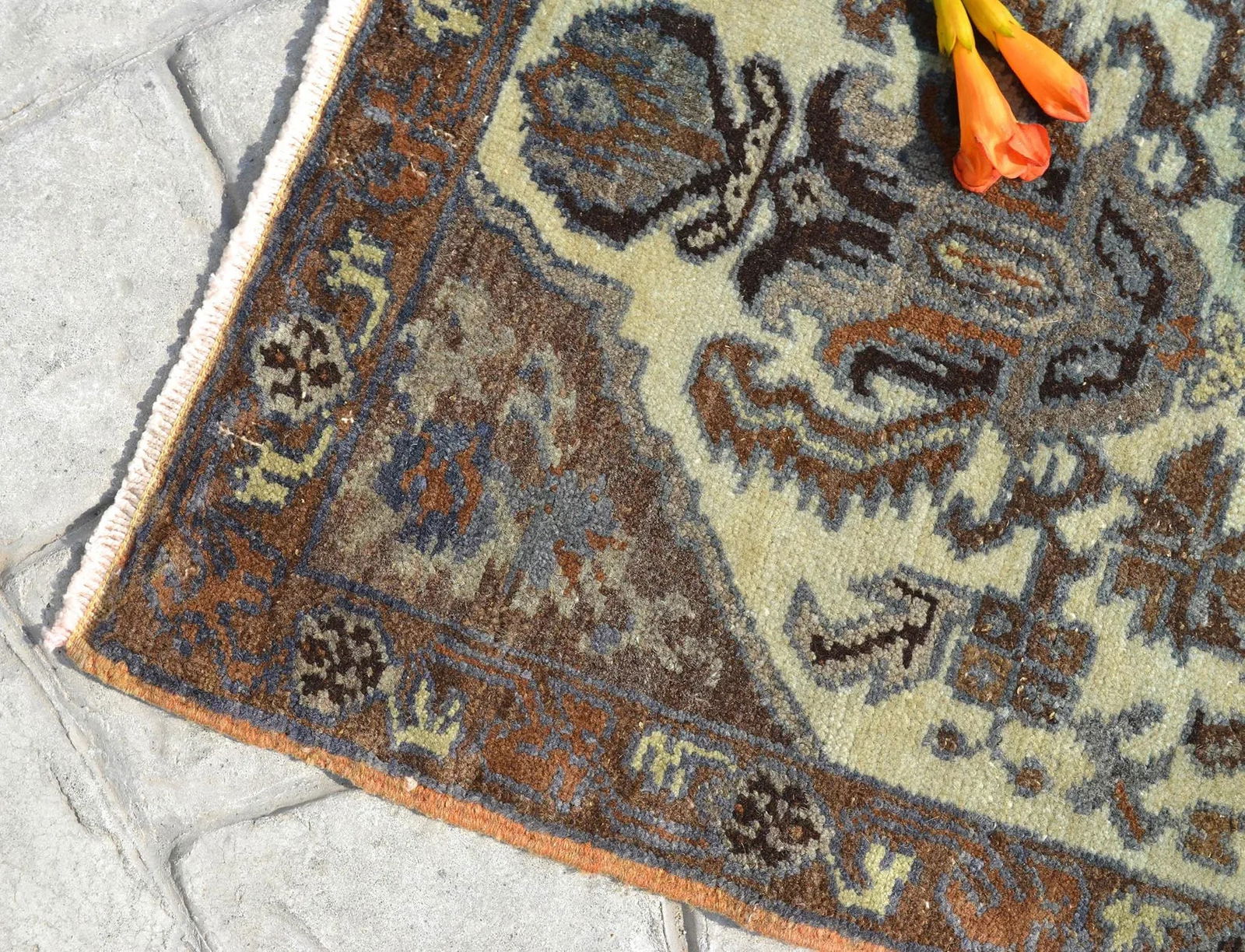 Undyed Small Rug Hand Knotted Distressed Yastik Rug Kitchen Decor Doormat - 20'' X 34'' - 3