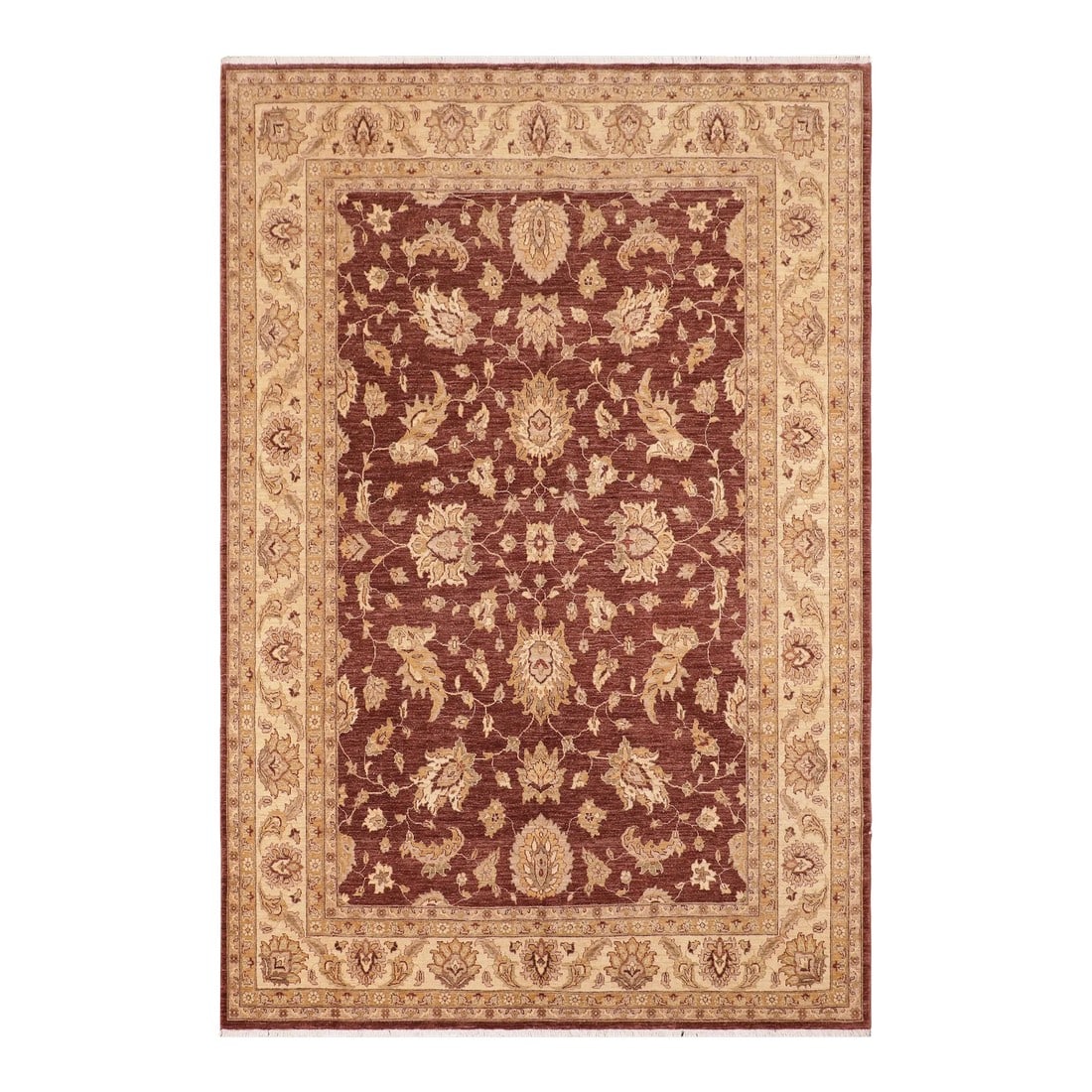 Oriental Ziegler Brown Beige Hand-Knotted Wool Rug - 8'2'' X 9'7'': Enhance the ambiance of your home with this magnificent Persian-influenced Turkish hand-knotted rug made by skilled artisans capable of creating the most exceptional vegetable dyes and hand-spun
