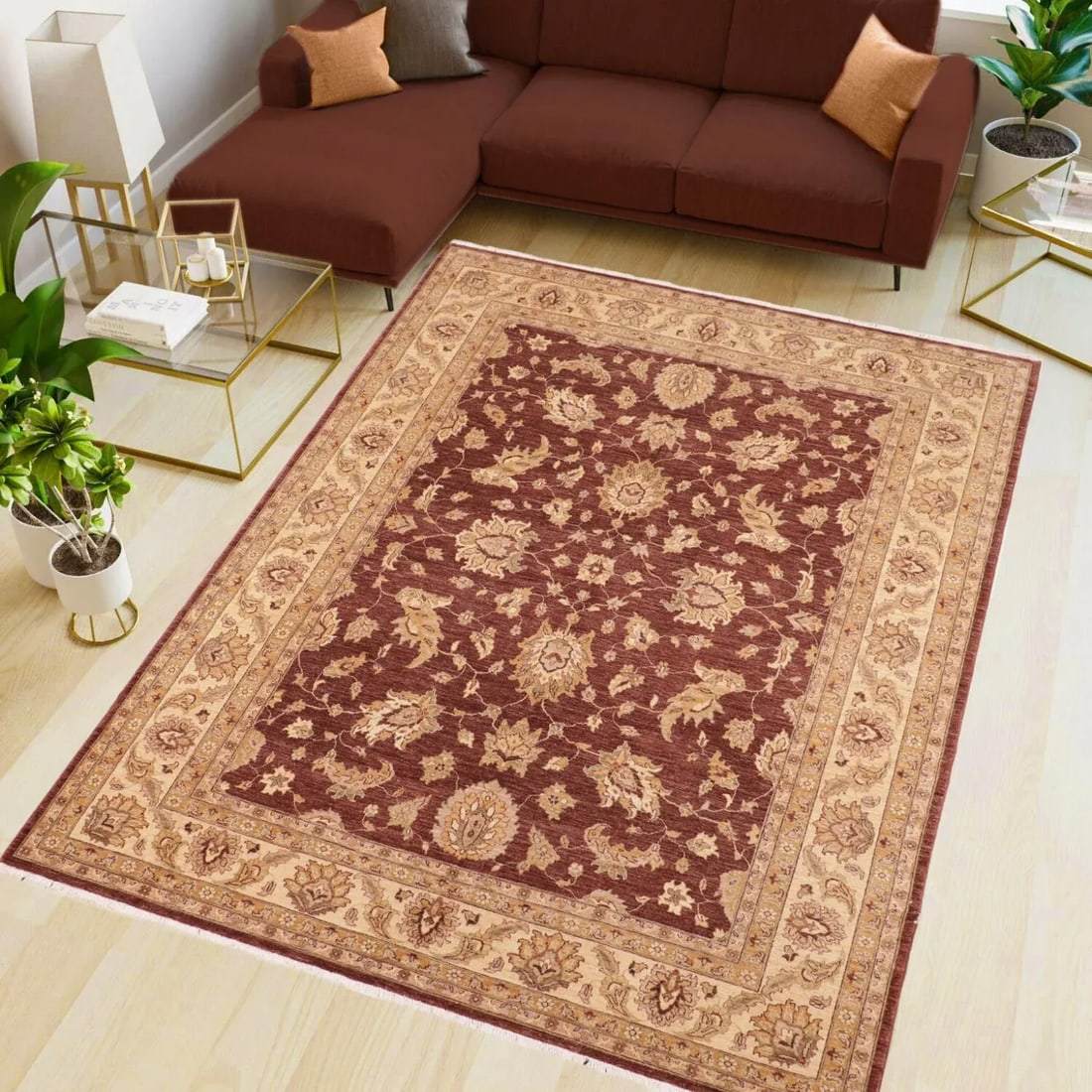 Oriental Ziegler Brown Beige Hand-Knotted Wool Rug - 8'2'' X 9'7'' - 2