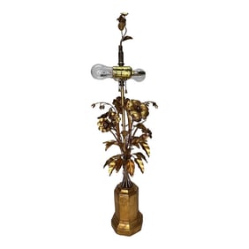 Italian Gilt Tole Table Lamp Bouquet of Flowers on a Gilt Terracotta Urn Base