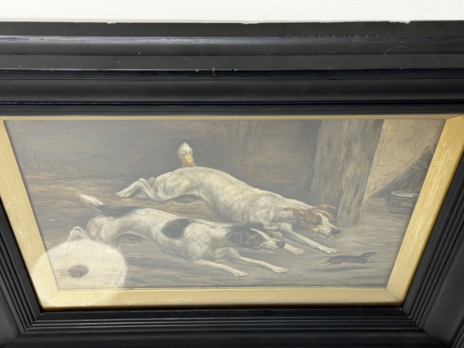 Late 19th Century British Victorian Hunting Oil Painting Jack Russell Terrier Dogs Chasing Rat in Ba - 9