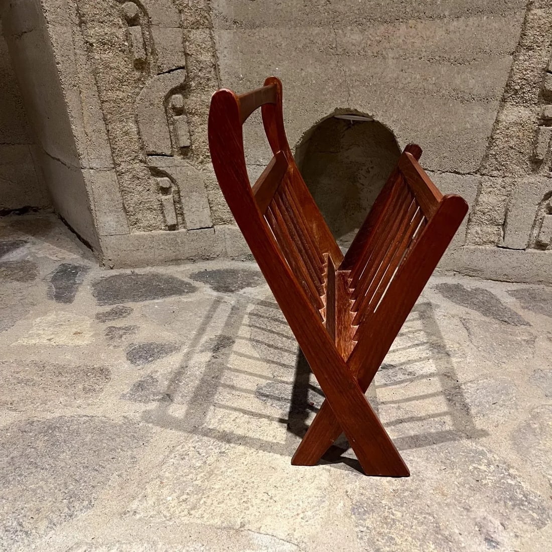 1960s Danish Magazine Rack Sculptural Solid Teak Wood Denmark - 3