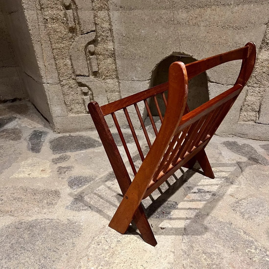 1960s Danish Magazine Rack Sculptural Solid Teak Wood Denmark - 4