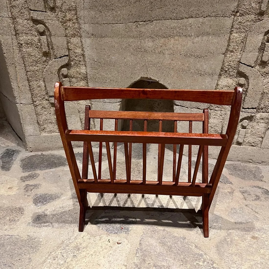 1960s Danish Magazine Rack Sculptural Solid Teak Wood Denmark - 7