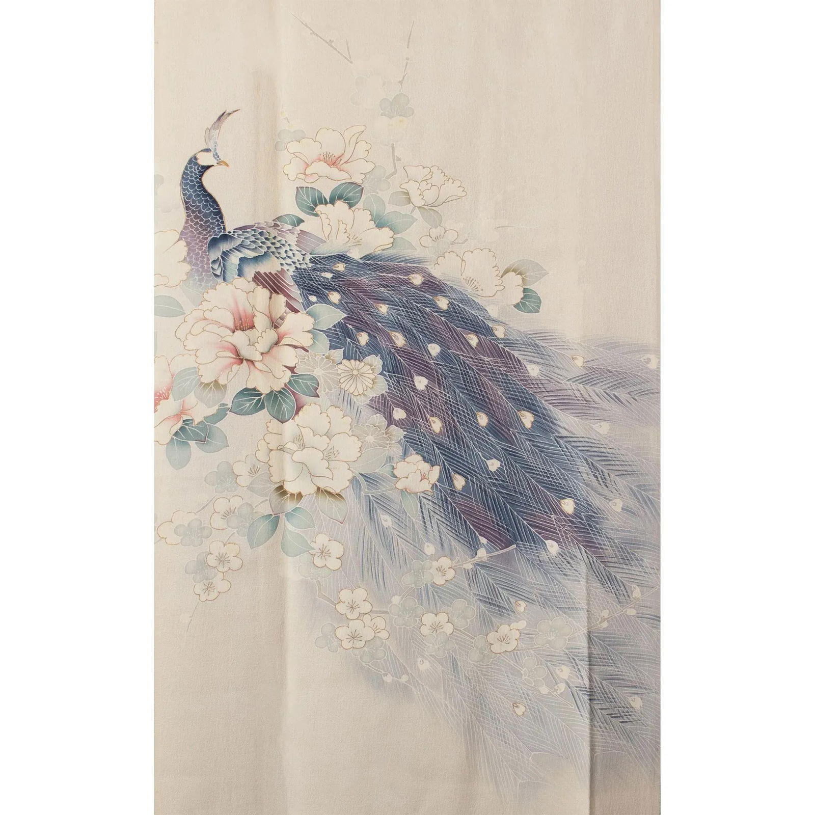 Showa Era Vintage Japanese Double-Sided Silk Panel With Divine Peacock and Flowers - 3