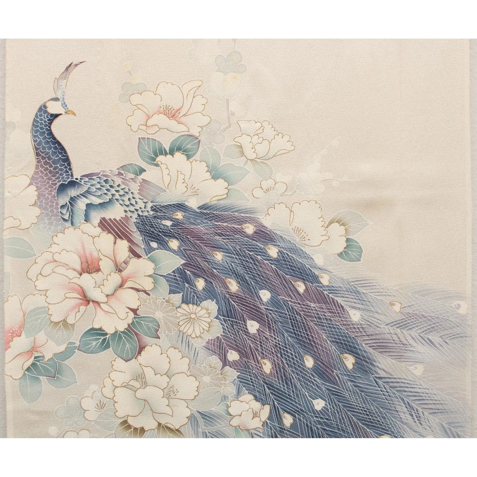 Showa Era Vintage Japanese Double-Sided Silk Panel With Divine Peacock and Flowers - 4