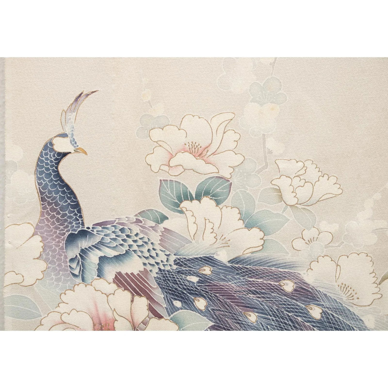 Showa Era Vintage Japanese Double-Sided Silk Panel With Divine Peacock and Flowers - 5