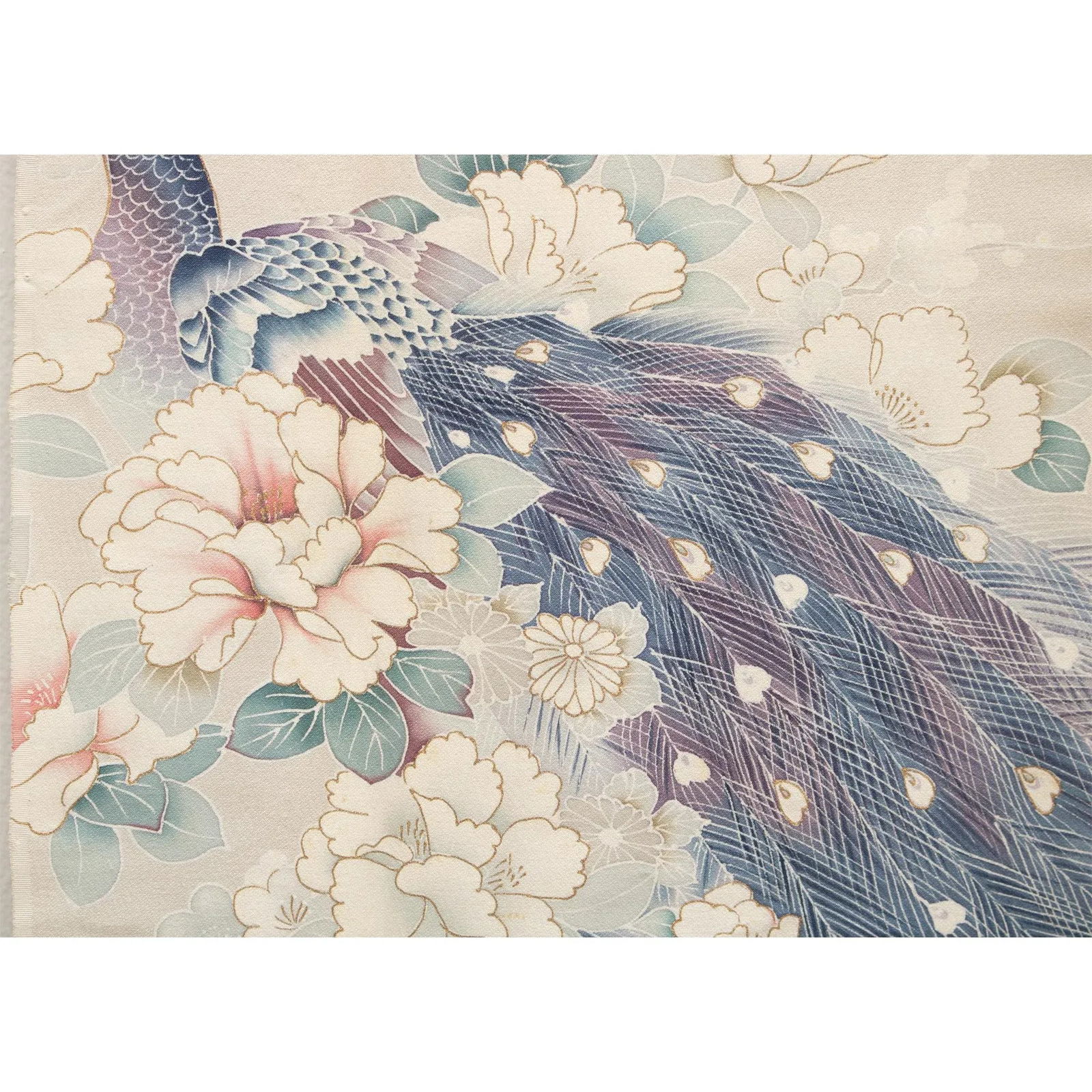 Showa Era Vintage Japanese Double-Sided Silk Panel With Divine Peacock and Flowers - 6