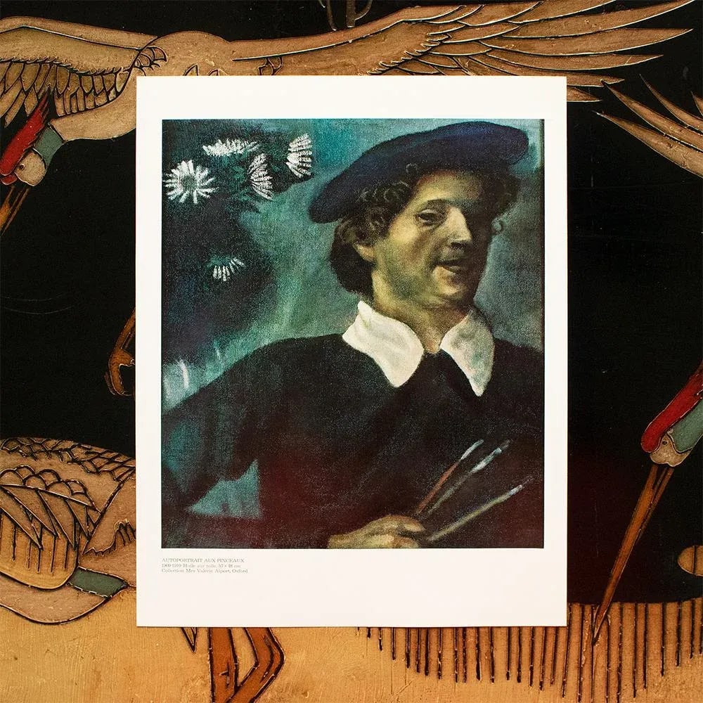 1972 After Marc Chagall "Self-Portrait With Brushes", Full-Color Parisian Print - 3