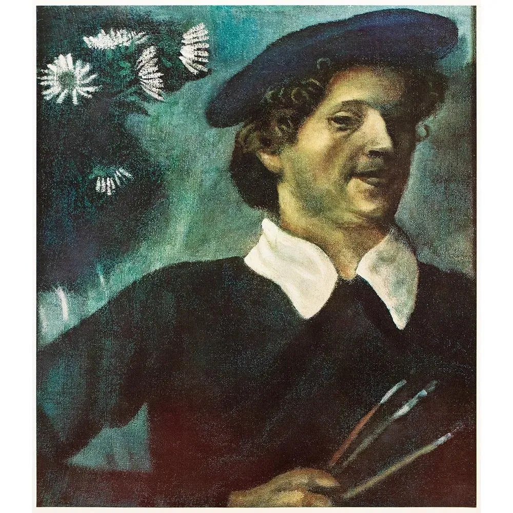1972 After Marc Chagall "Self-Portrait With Brushes", Full-Color Parisian Print - 8