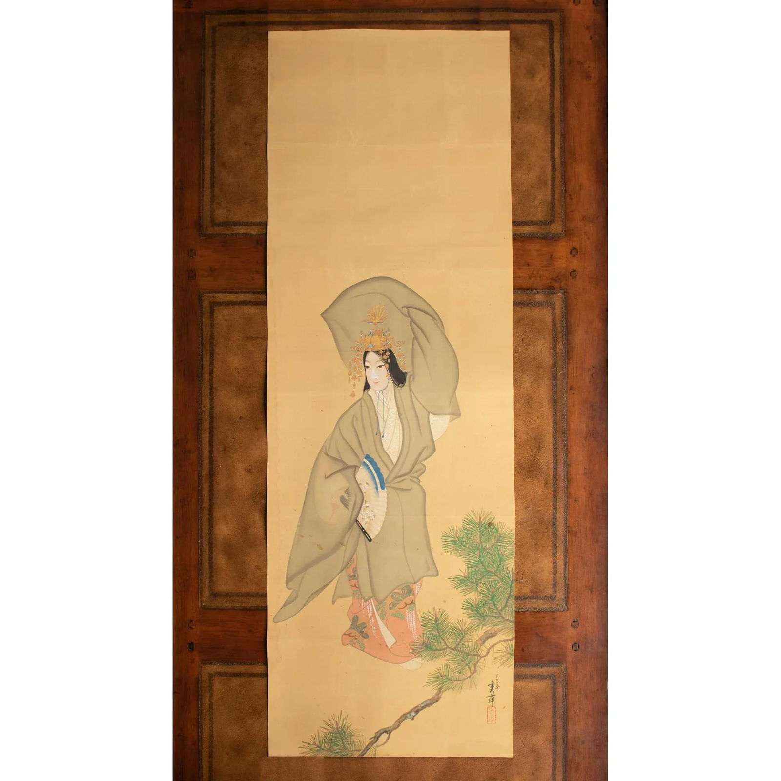 1930s Showa Era Japanese Watercolor Painting on Silk "Woman in Kimono Dancing" - 11