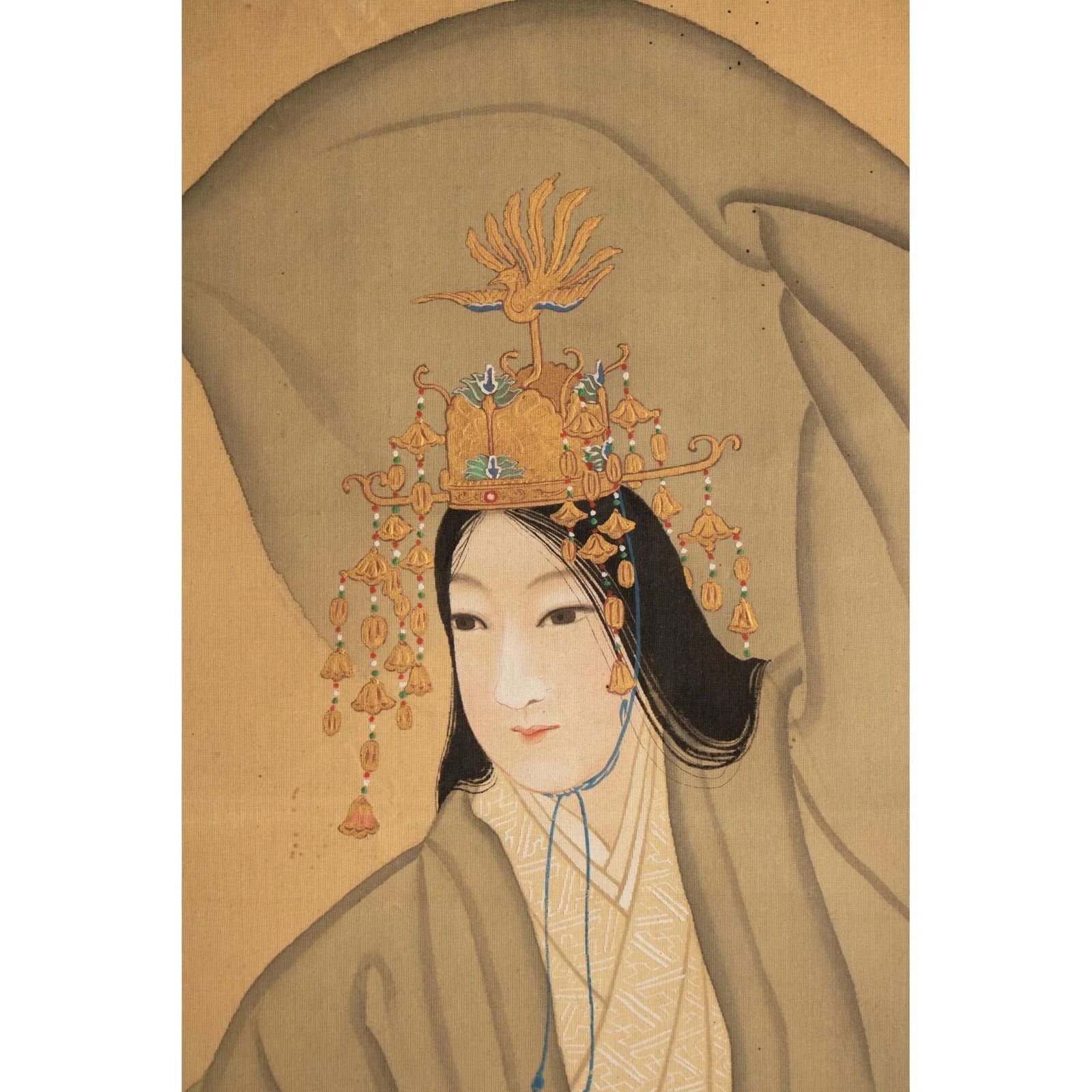 1930s Showa Era Japanese Watercolor Painting on Silk "Woman in Kimono Dancing" - 3