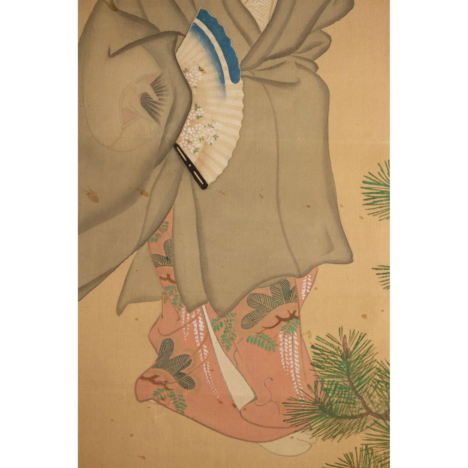 1930s Showa Era Japanese Watercolor Painting on Silk "Woman in Kimono Dancing" - 4