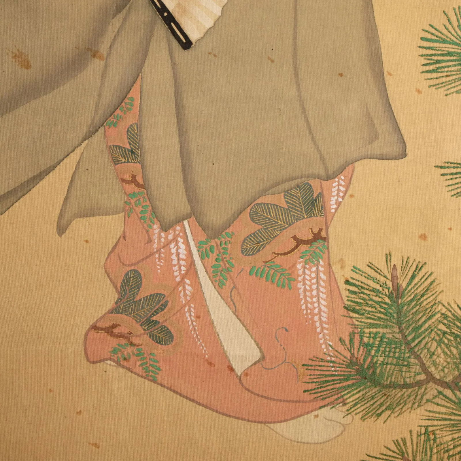 1930s Showa Era Japanese Watercolor Painting on Silk "Woman in Kimono Dancing" - 5