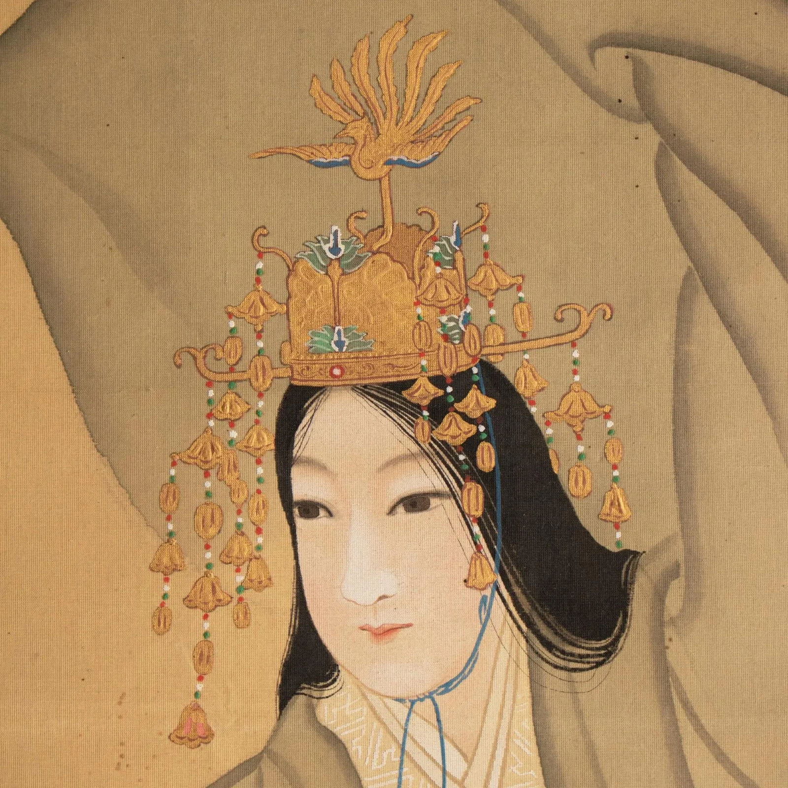 1930s Showa Era Japanese Watercolor Painting on Silk "Woman in Kimono Dancing" - 9