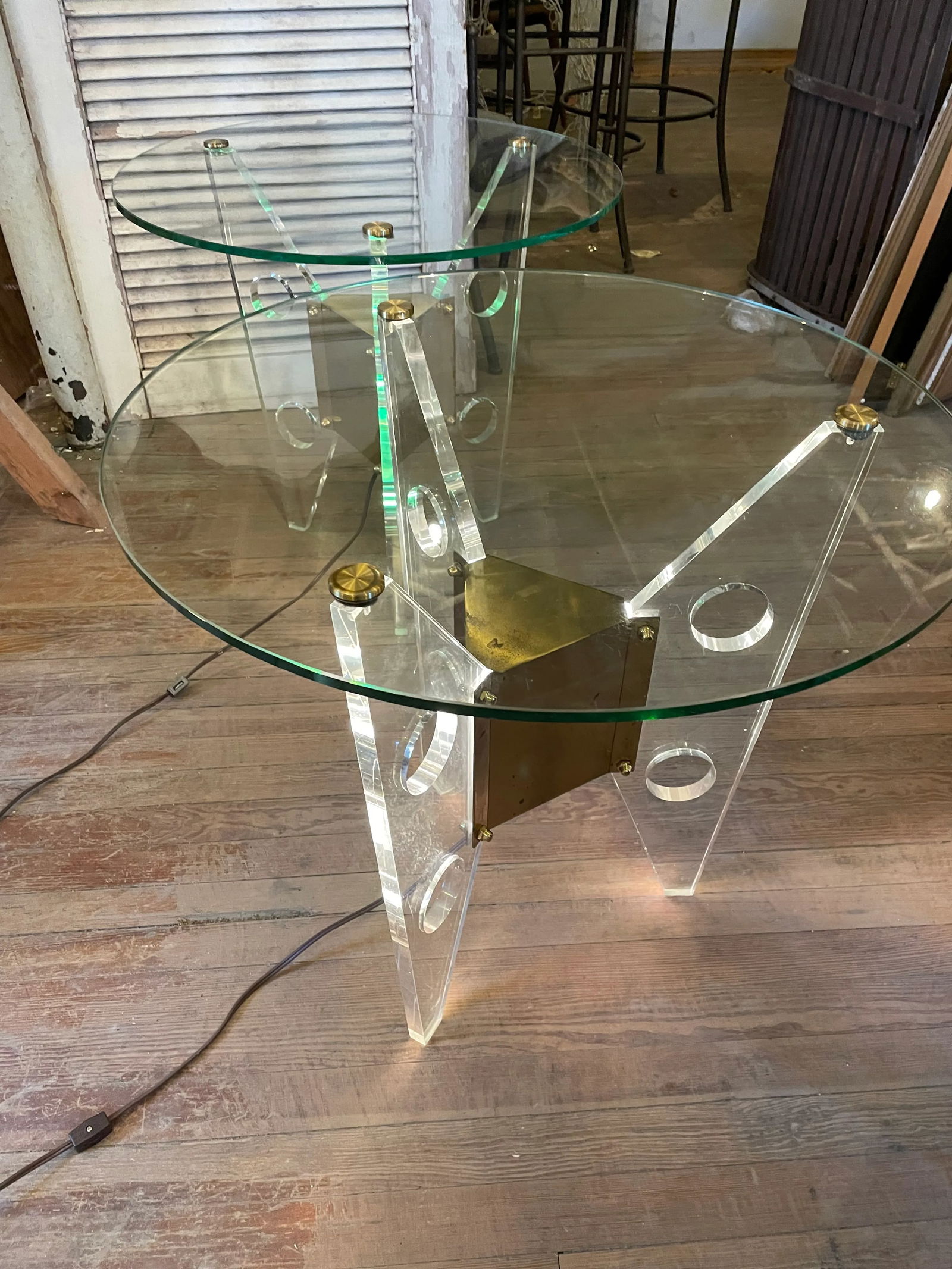 Mid 20th Century Dorothy Thorpe Illuminated Pair Side/End Tables Lucite Base Round Glass Top - 10