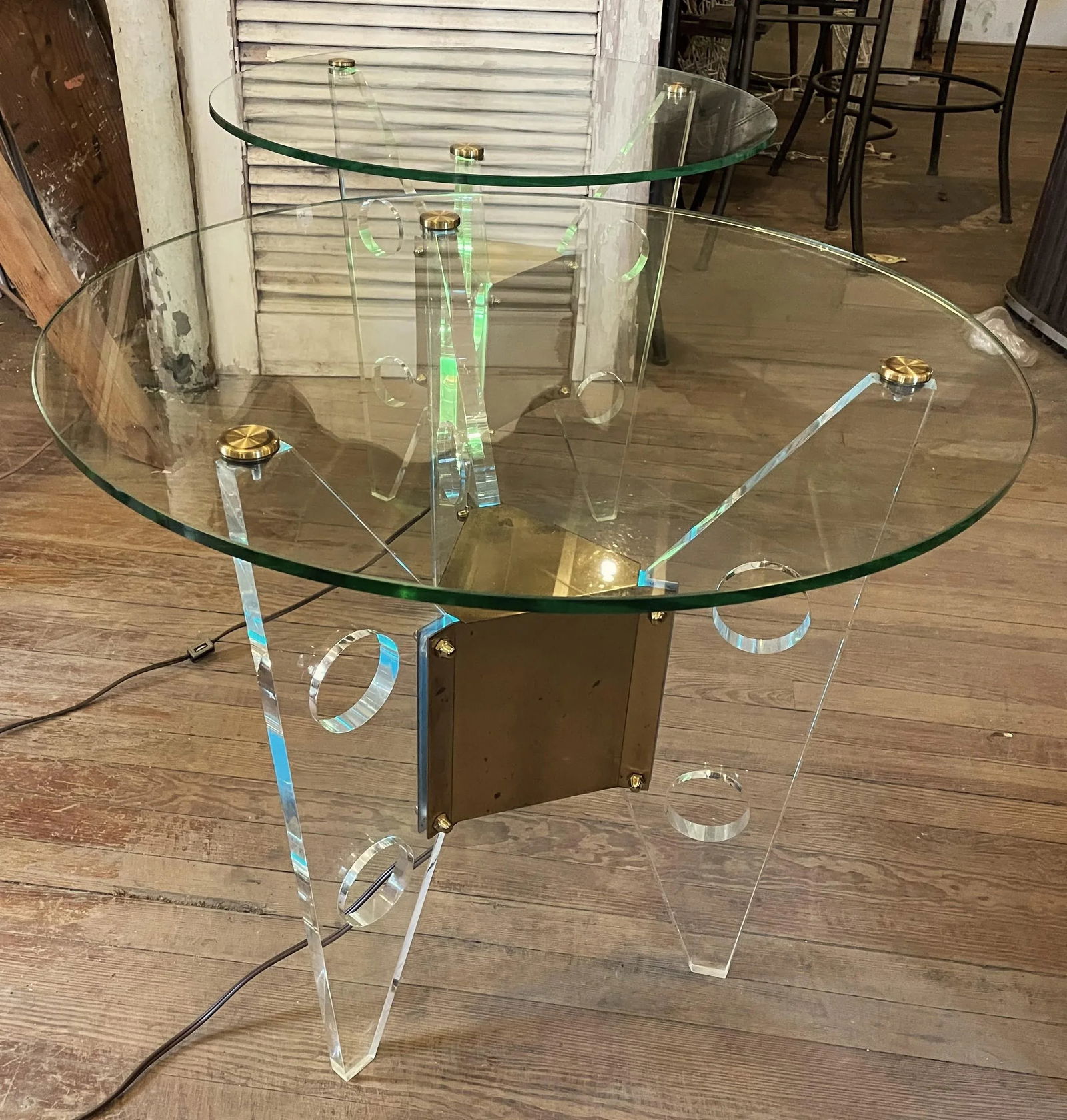 Mid 20th Century Dorothy Thorpe Illuminated Pair Side/End Tables Lucite Base Round Glass Top - 4