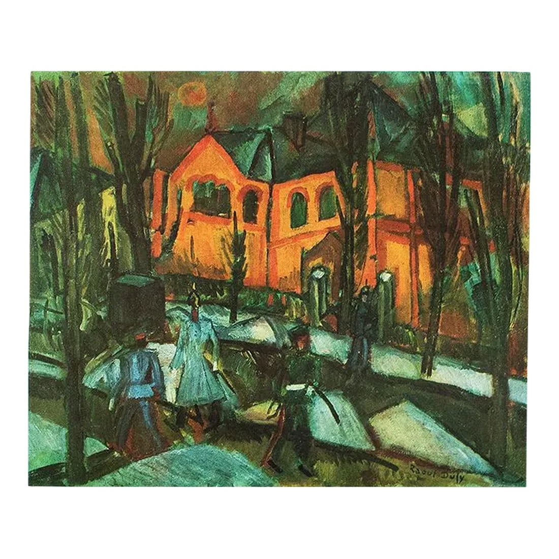 1970 After Raoul Dufy "Street in Munich", Full-Color Parisian Print: An excellent full-color print after the painting "Street in Munich" by Raoul Dufy. Published by New French Editions in France in October 1970. Printed on one side. Hand tipped-in on a board of high