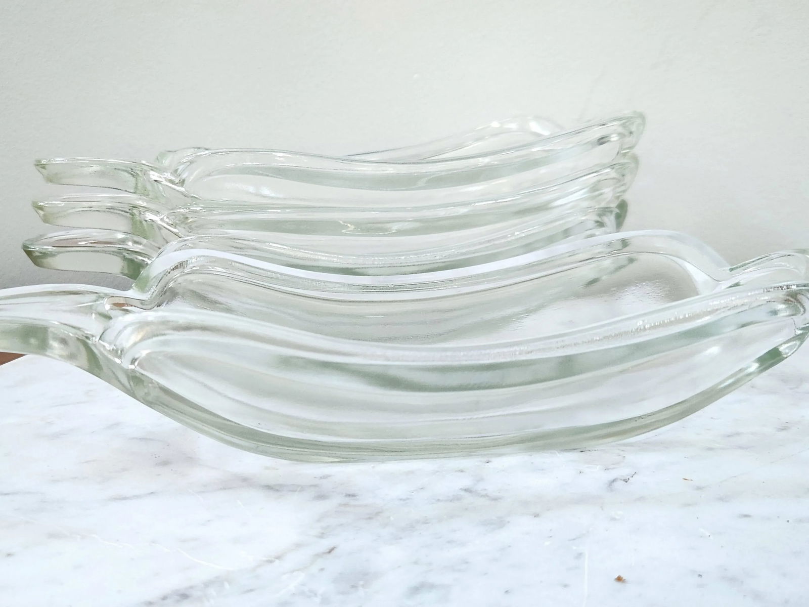 Vintage Banana Split Serving Dishes, Hot Dog Glasses, Boat Dishes, Set of 4 - 4