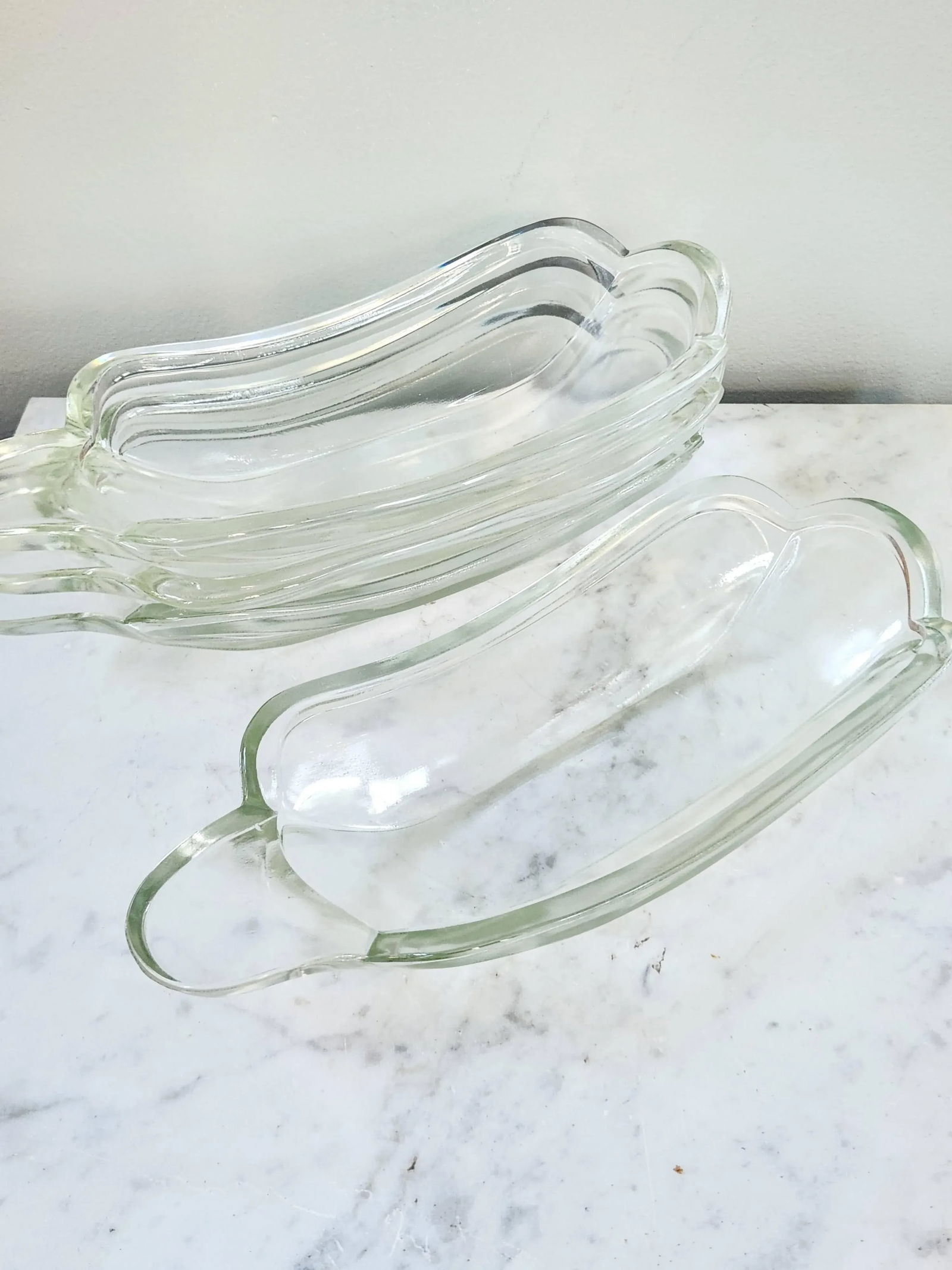 Vintage Banana Split Serving Dishes, Hot Dog Glasses, Boat Dishes, Set of 4 - 5