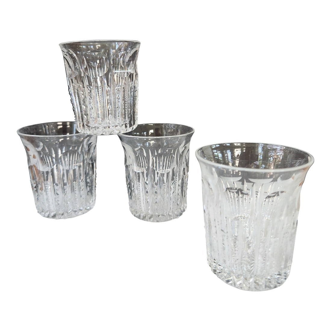 Early 20th Century American Brilliant Cut Crystal With Thumbprint Design Whiskey Tumblers- Set of 4 (1 of 10)