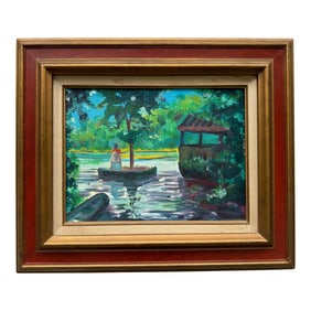 Framed Impressionist Lake Scene – Original Oil Painting