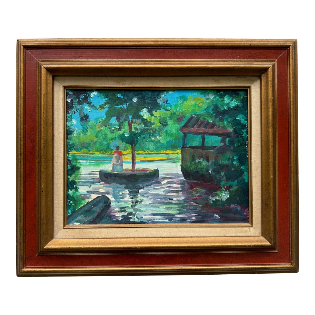 Framed Impressionist Lake Scene – Original Oil Painting: Framed Impressionist Lake Scene – Original Oil Painting Bring a sense of calm to your space with this beautifully rendered oil painting of a tranquil lake, done in classic Impressionist style. S