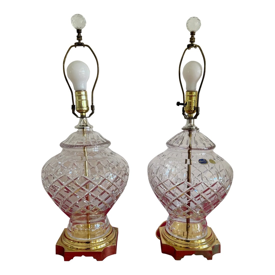 1990s Vintage Bohemia Crystal Table Lamps - Set of Two: Elevate your home décor with the timeless elegance of Bohemia Crystal Hand Cut Table Lamps/Desk Lamps/Bedside Lamps. Crafted by master artisans in the heart of the Czech Republic, each lamp is a