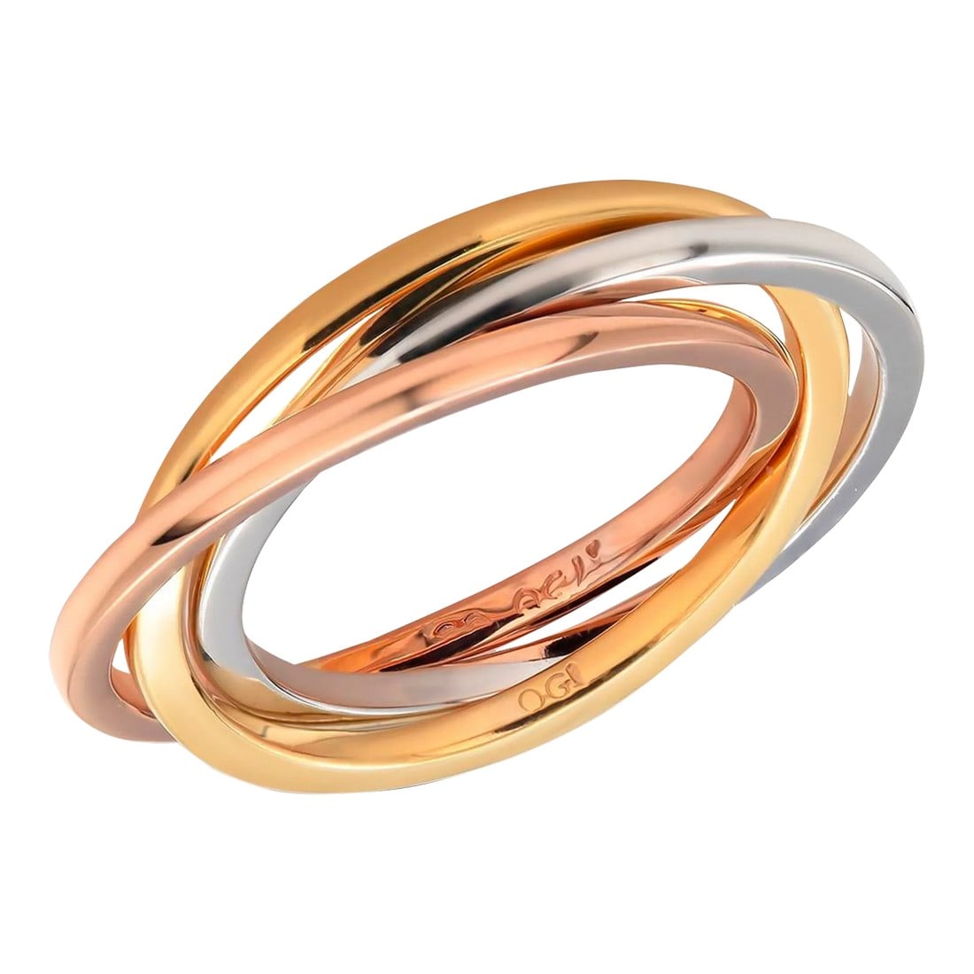 Three Eighteen Karat Yellow White Rose Comfort Fit Rolling Ring Size 6: This is part of Chairish's Fine Jewelry assortment. Introducing the Exquisite Three 18 Karat Gold Comfort Fit Rolling Ring - Size 6 Elevate your jewelry collection with our stunning Three 18 Karat