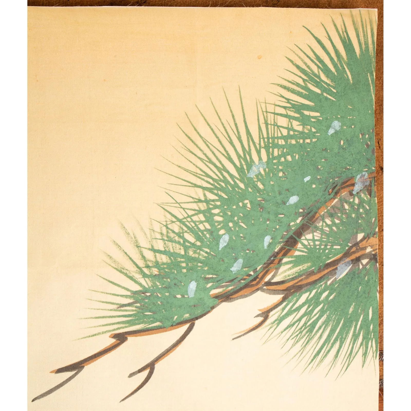 Post-1940 Showa Era Japanese Watercolor Painting on Silk "Two Cranes & the Pina Tree" - 8