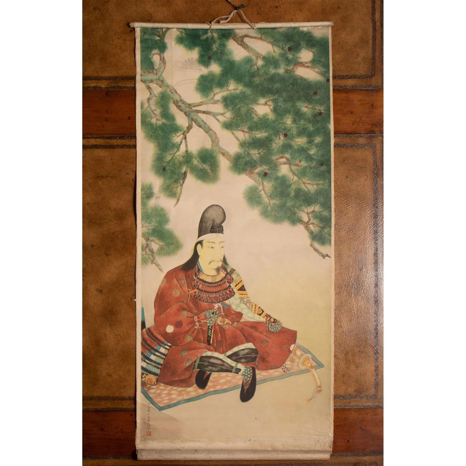 Pre-1940 Showa Era Japanese Printed Scroll "Seated Samurai" - 10