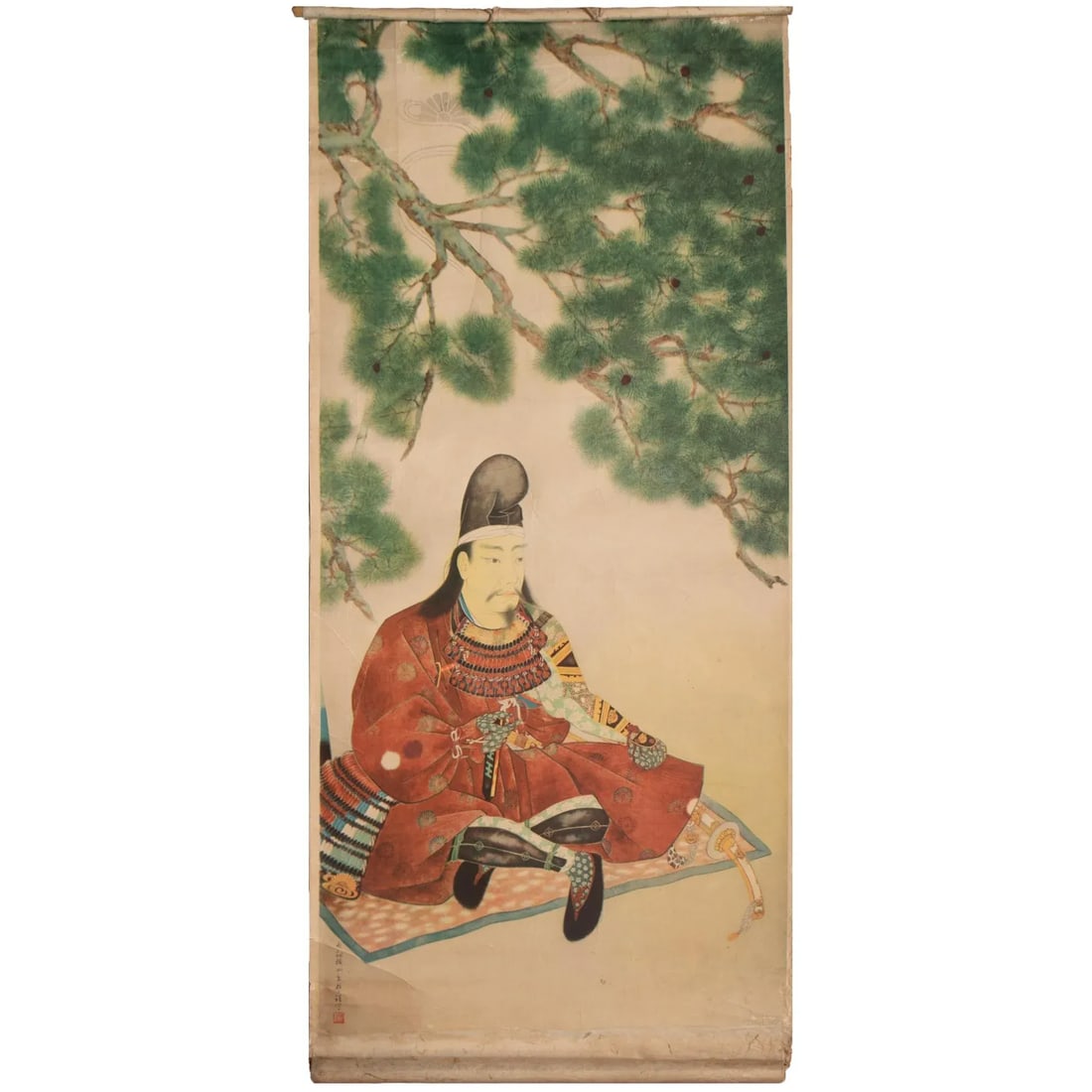 Pre-1940 Showa Era Japanese Printed Scroll "Seated Samurai" - 11
