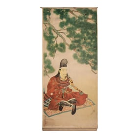 Pre-1940 Showa Era Japanese Printed Scroll "Seated Samurai"