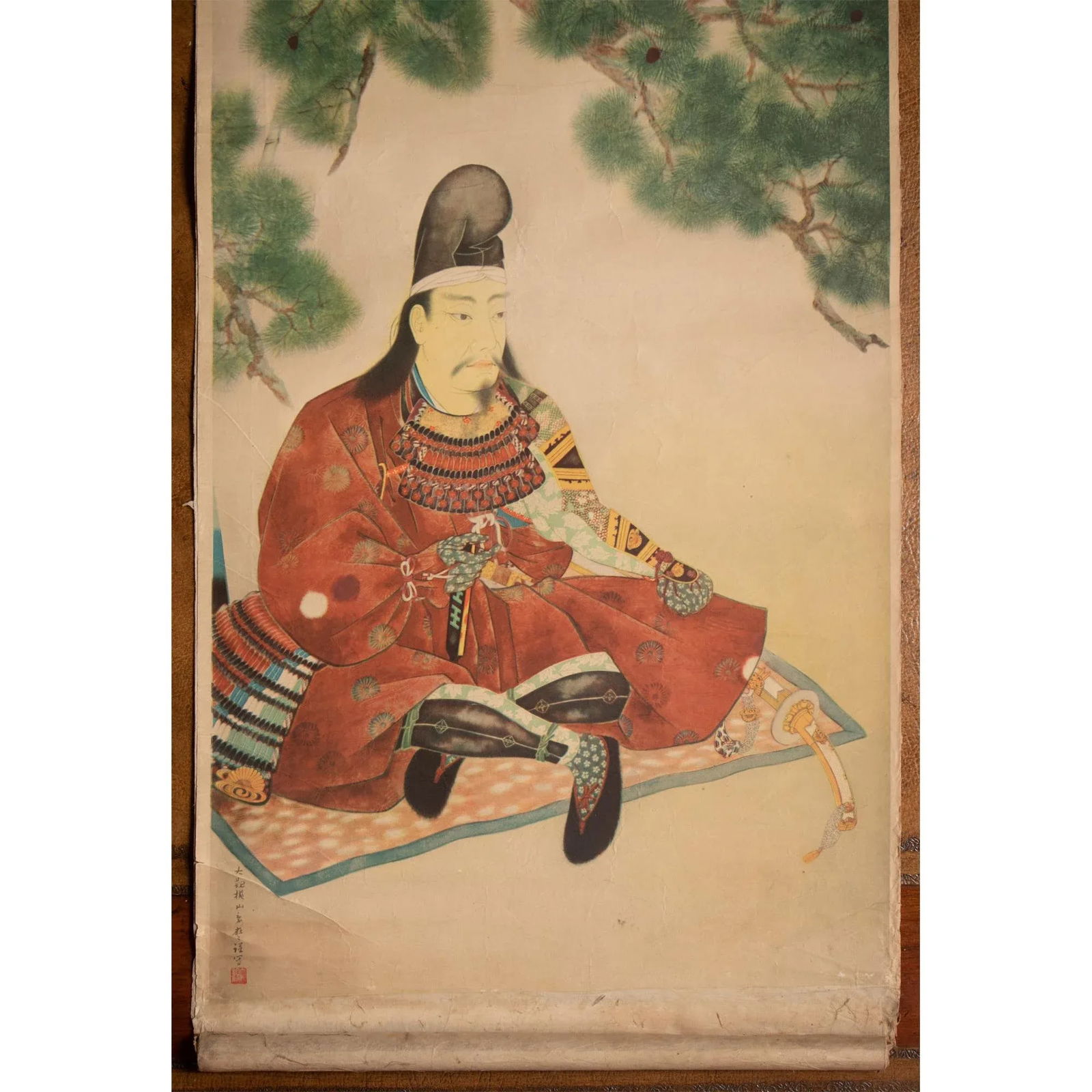 Pre-1940 Showa Era Japanese Printed Scroll "Seated Samurai" - 3