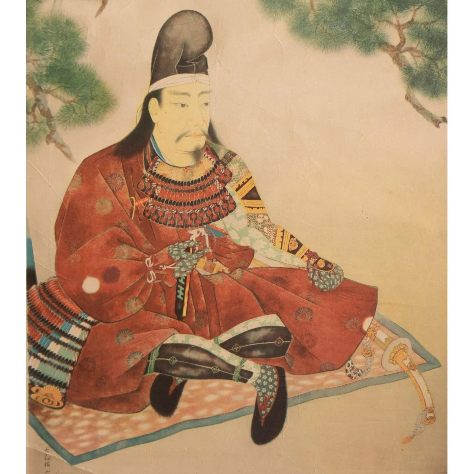 Pre-1940 Showa Era Japanese Printed Scroll "Seated Samurai" - 4