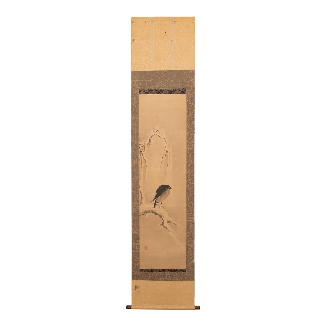 1920s Late Meiji to Early Showa Japanese Watercolor Scroll Painting, "The Crow and the Snow" (1 of 12)