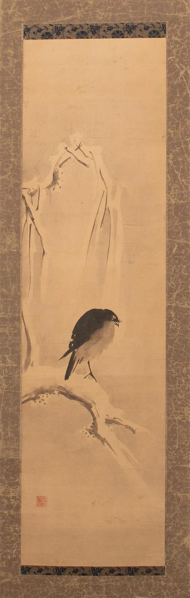1920s Late Meiji to Early Showa Japanese Watercolor Scroll Painting, "The Crow and the Snow" - 3