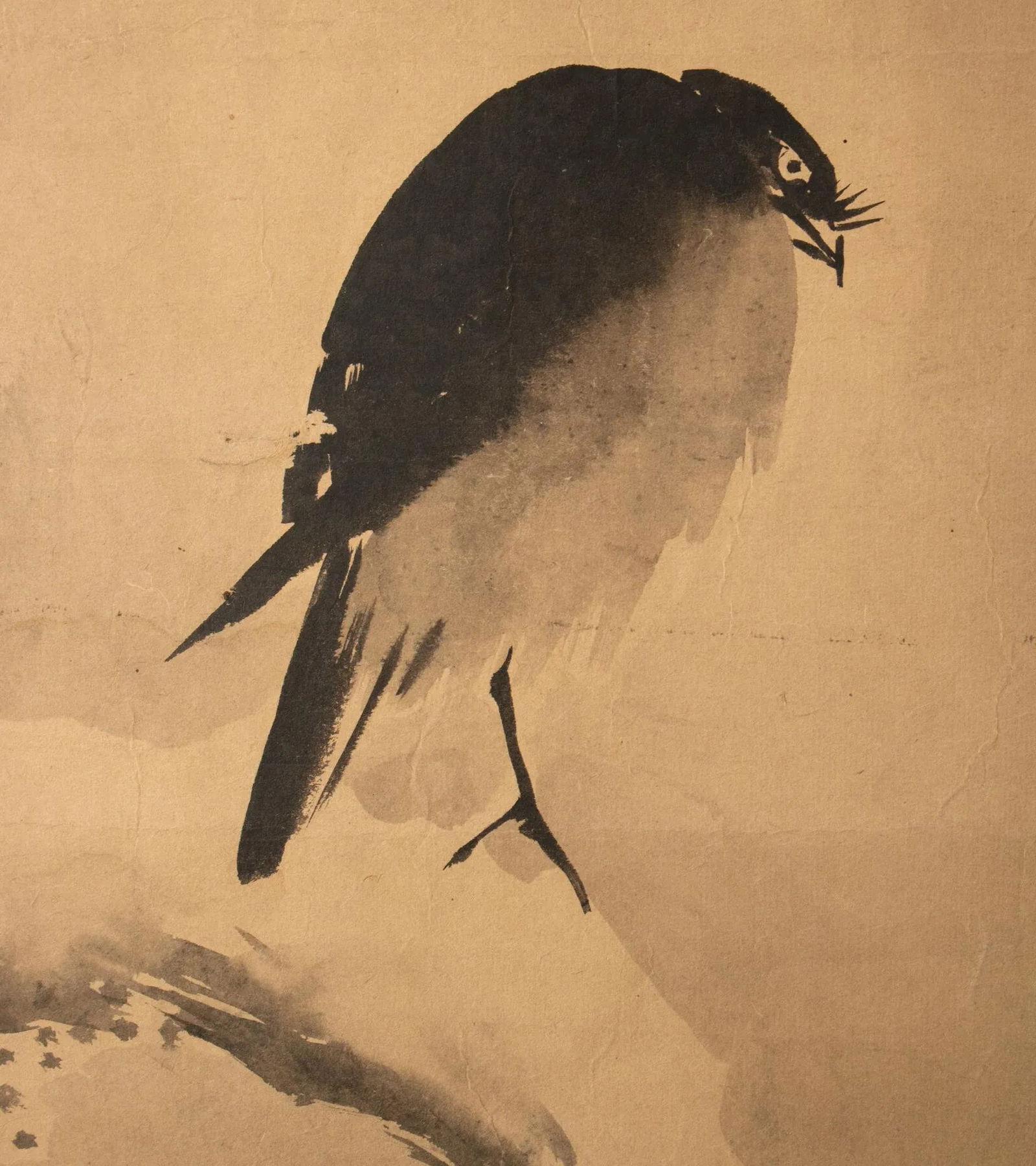 1920s Late Meiji to Early Showa Japanese Watercolor Scroll Painting, "The Crow and the Snow" - 7