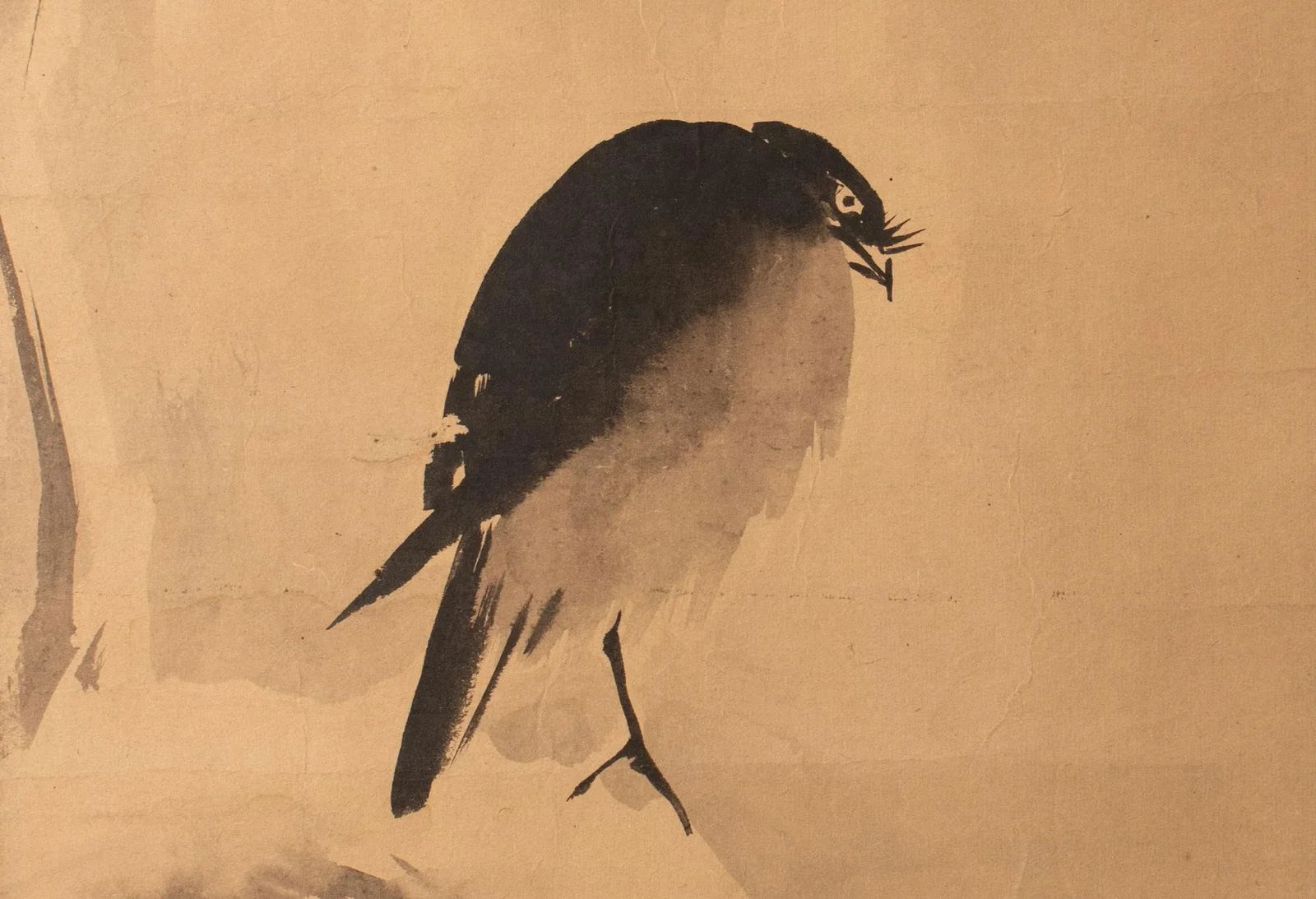 1920s Late Meiji to Early Showa Japanese Watercolor Scroll Painting, "The Crow and the Snow" - 8