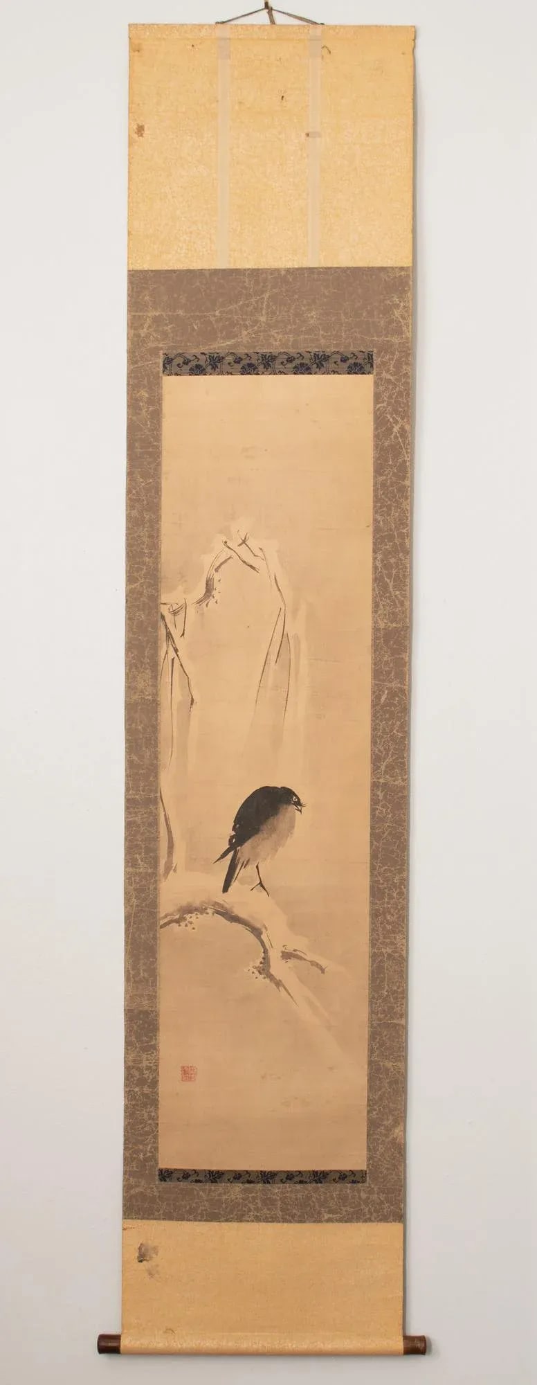 1920s Late Meiji to Early Showa Japanese Watercolor Scroll Painting, "The Crow and the Snow" - 9