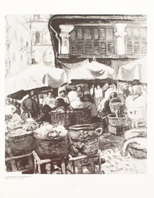 1970 After Raoul Dufy "The Market at Marseilles", Black and White Parisian Print