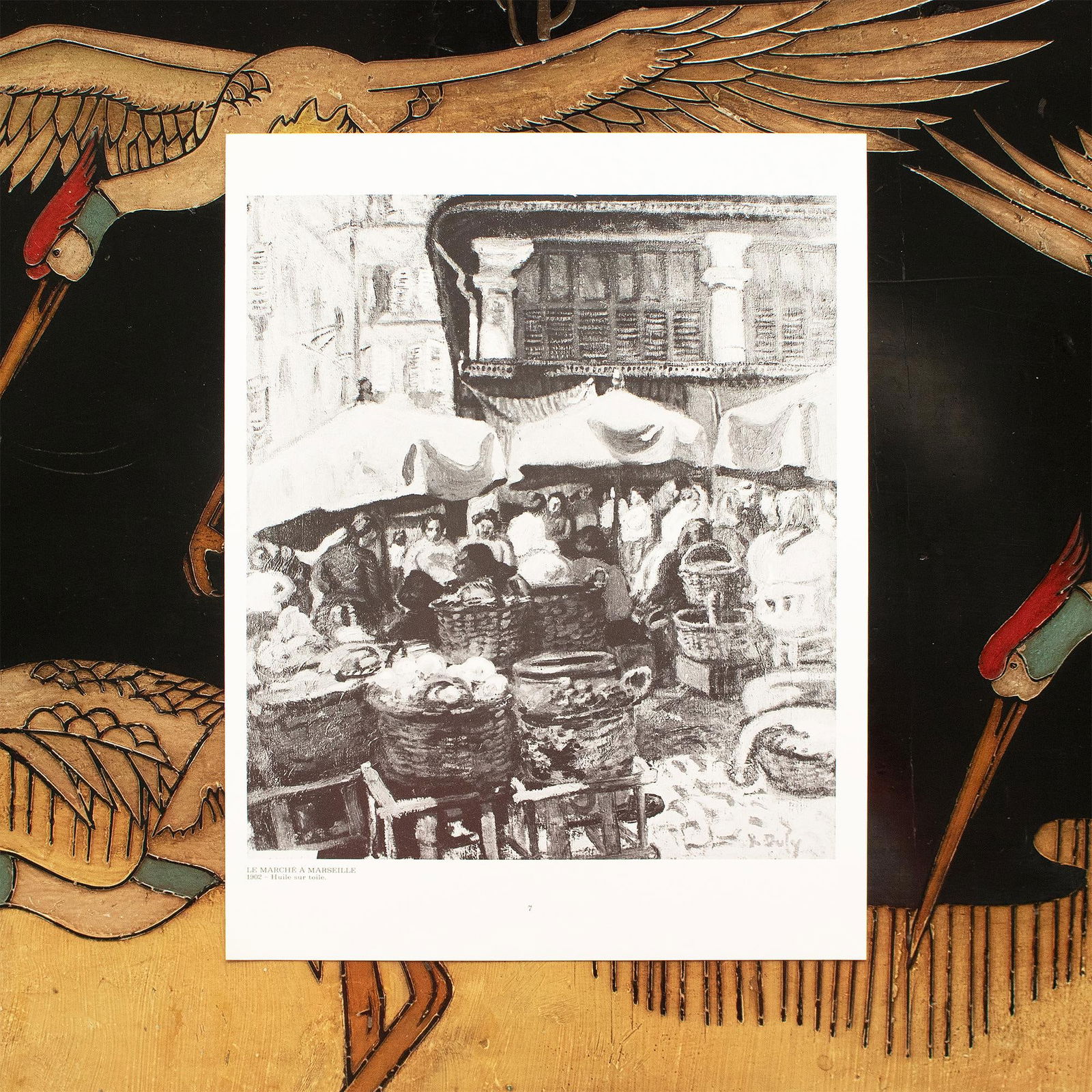 1970 After Raoul Dufy "The Market at Marseilles", Black and White Parisian Print - 3