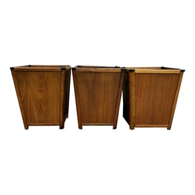 1960s Mid-Century Modern Mid Century Mahogany Wooden Trash Can Planter Pot - Set of 3
