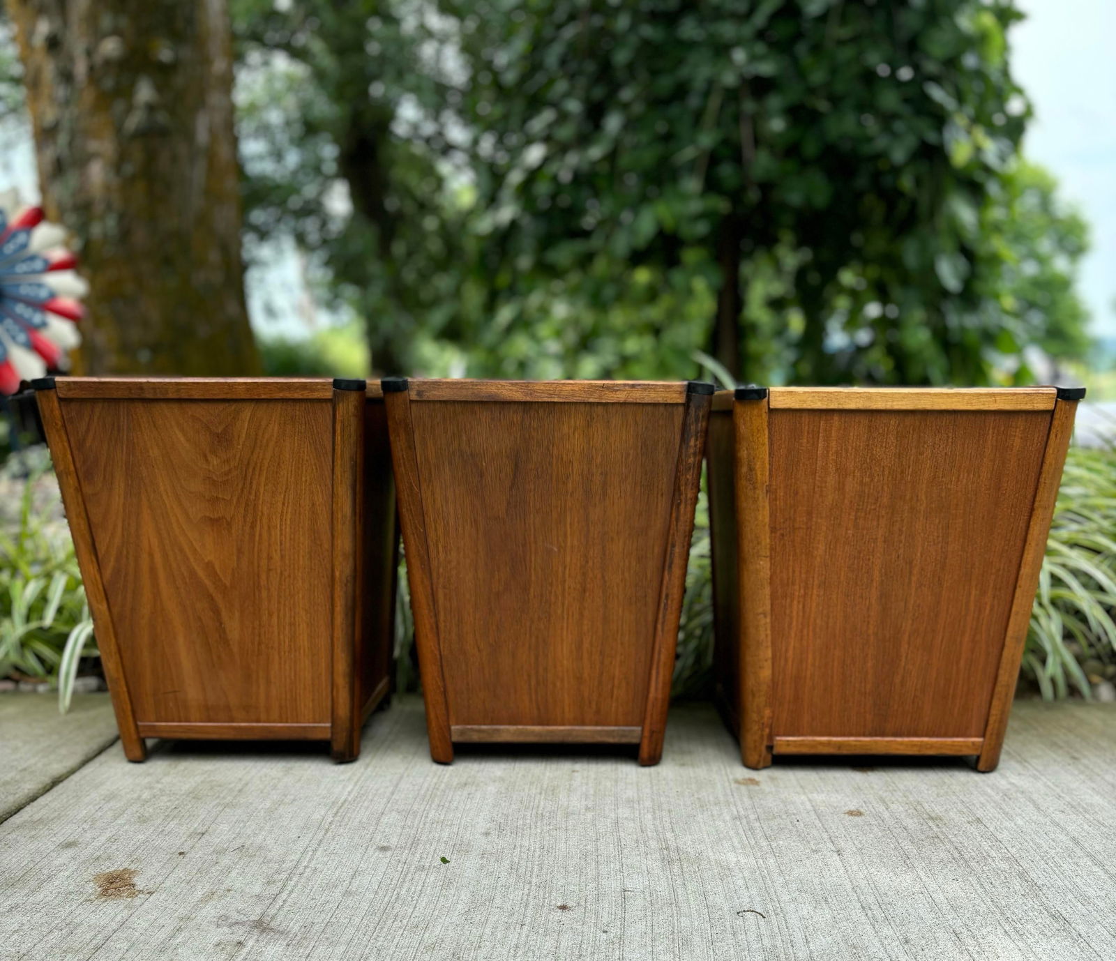 1960s Mid-Century Modern Mid Century Mahogany Wooden Trash Can Planter Pot - Set of 3 - 2