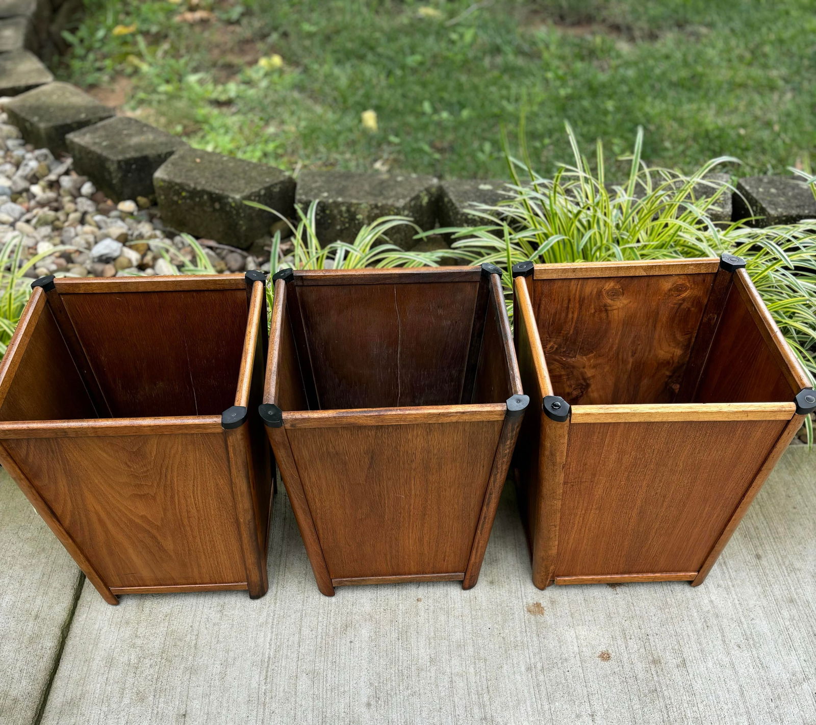 1960s Mid-Century Modern Mid Century Mahogany Wooden Trash Can Planter Pot - Set of 3 - 3