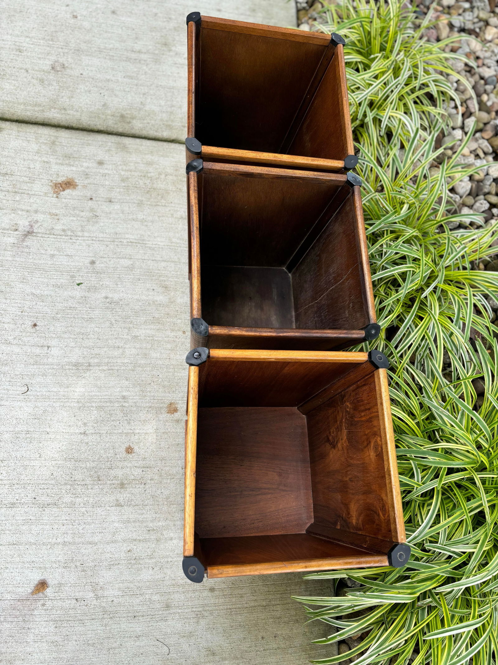 1960s Mid-Century Modern Mid Century Mahogany Wooden Trash Can Planter Pot - Set of 3 - 4