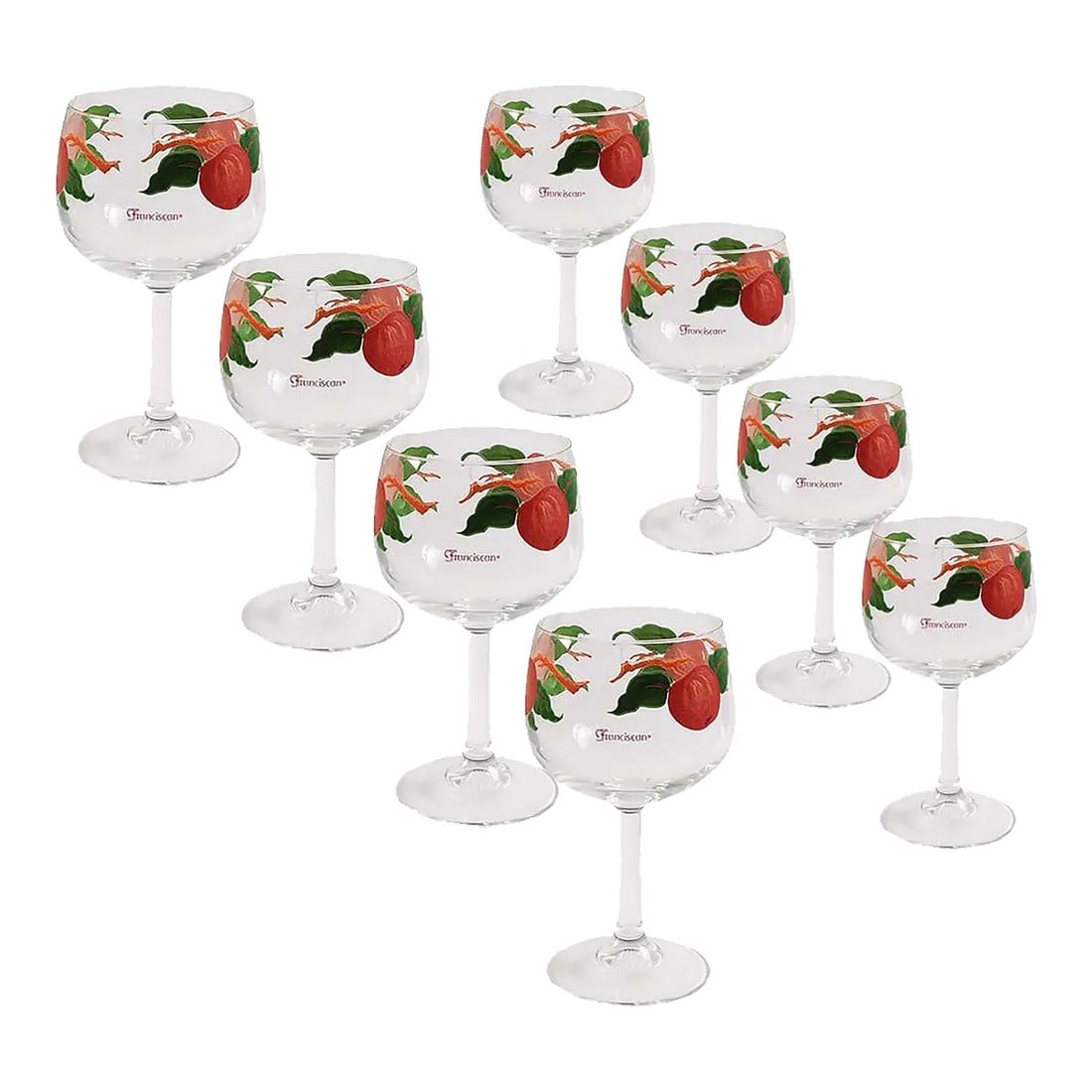 Vintage Franciscan Apple Pattern Stem Glasses - Set of 8: Set of 8 vintage Franciscan Apple pattern stem glasses. Condition: Alterations: Original Condition Unaltered Imperfections: Some Imperfections Condition Notes: NO Imperfections, excellent condition