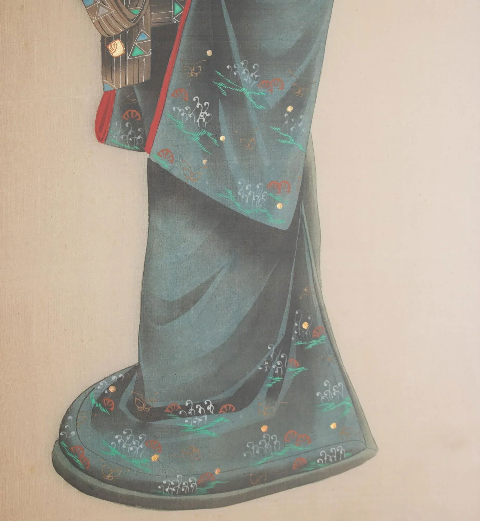 Early 20th Century Meiji to Early Showa Japanese Watercolor Painting of a Woman Carrying Mt Fuji on - 8